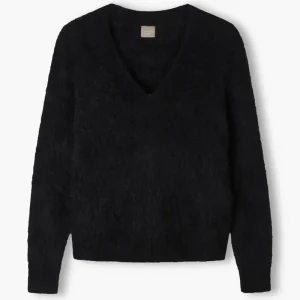 Alpakkasekoiteneule V-kaula-aukolla, Black